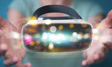 Sanal gerçeklik gözlük teknoloji 3d render kullanarak iş kadını