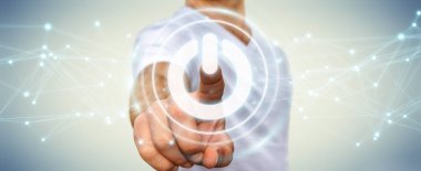 3D render güç düğmesini kullanarak bağlantıları ile işadamı