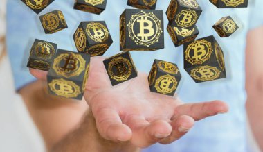İşadamı bitcoins cryptocurrency 3d işleme kullanarak