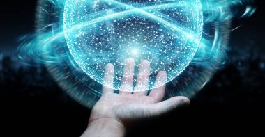 Dijital ağ bağlantısı küre 3B oluşturmayı kullanarak iş adamı