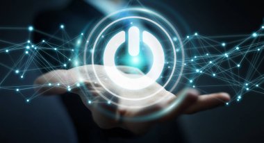 3D render güç düğmesini kullanarak bağlantıları ile işadamı