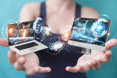 Teknik cihazlar işkadını 3d renderi ile birbirine bağlı