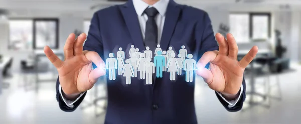 Businessman holding group of people 3D rendering — Stock Photo, Image