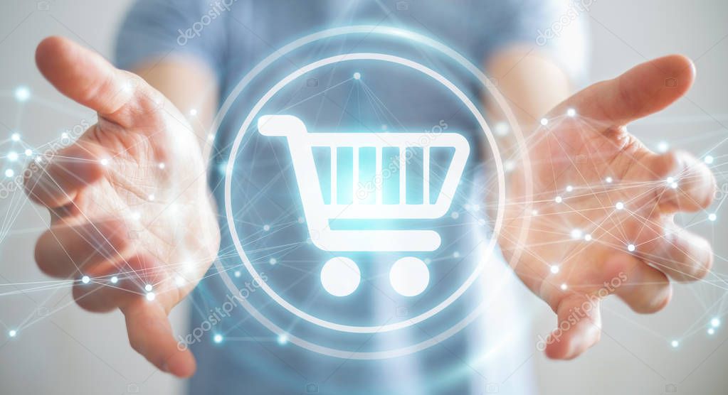 Businessman using digital shopping icons with connections 3D ren