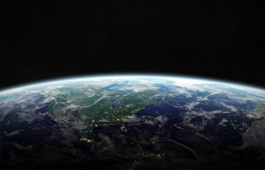 Mavi Dünya gezegeninin alan 3d render elemanları bu görünümü