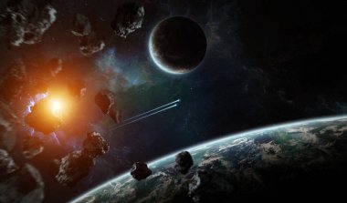 Uzak bir gezegende sistemi ile exoplanets 3d render elem alanda