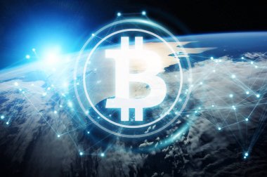 Bitcoins değişim Planet Earth 3d render