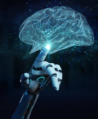 White humanoid hanid creating artificial intelligence 3D renderi