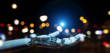 Beyaz cyborg onun el 3d render açma