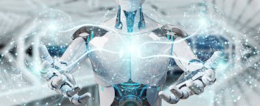 Beyaz erkek humanoid dijital küresel ağ 3d işleme kullanarak