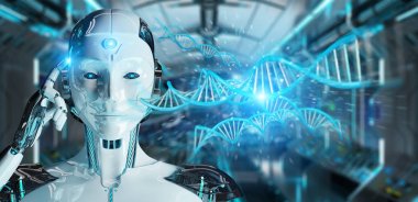 Beyaz kadın cyborg insan DNA'sı 3d render tarama