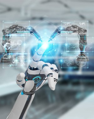 Beyaz dijital ile robot silah kullanarak robot el ekran 3d parçalamak