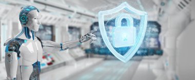 Beyaz adam insanımsı Web güvenlik 3d işleme kullanarak