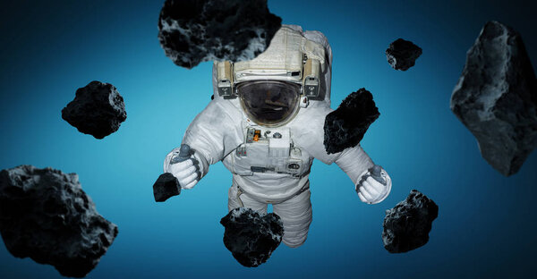 Astronaut isolated on blue background 3D rendering elements of t
