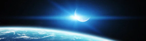 Panorámás kilátás nyílik a Föld bolygó a Hold 3d rendering ját — Stock Fotó