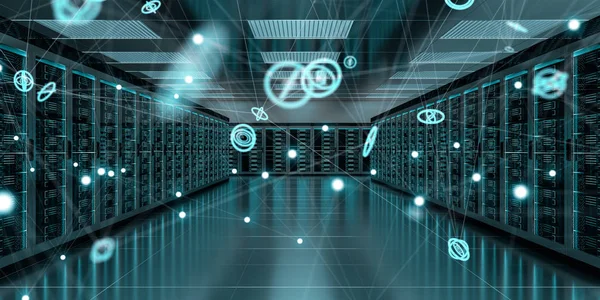 Server Room Center Austausch von Cyber-Daten 3D-Rendering — Stockfoto