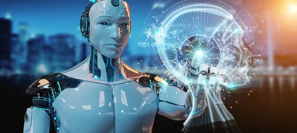 Cyborg masculino blanco creando renderizado 3D de inteligencia artificial — Foto de Stock