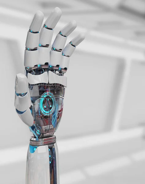 Ciborg blanco abriendo su mano representación 3D —  Fotos de Stock