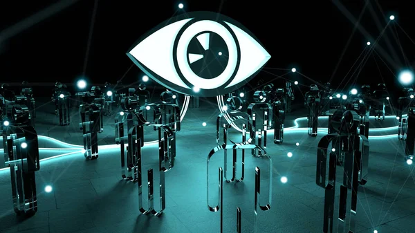 Große Augen beobachten eine Gruppe von Menschen 3D-Rendering — Stockfoto