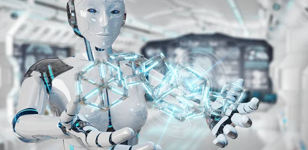 White robot creating future technology structure 3D rendering — Stock Photo, Image