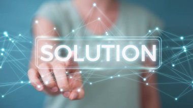 Çözüm dijital metin 3d rendering kullanarak iş kadını