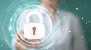 İş kadını onun veri güvenlik arabirimi 3d re ile koruma