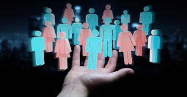 3D rendering grup insan kullanarak iş adamı