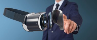 Sanal gerçeklik gözlük teknoloji 3d renderin kullanarak iş adamı