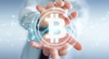 İşadamı bitcoins cryptocurrency 3d işleme kullanarak