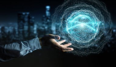 Dijital ağ bağlantısı küre 3B oluşturmayı kullanarak iş adamı