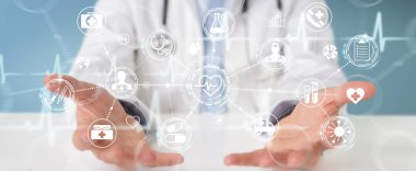 Dijital tıbbi futuristik bir arayüze 3B oluşturmayı kullanarak doktor