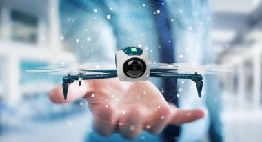 Modern dron 3d işlemesini kullanan iş adamı