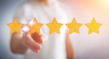 İşadamı ile değerlendirme çizilmiş yıldız el 