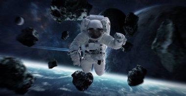 Astronot uzay 3d işleme öğeleri bu görüntünün içinde yüzen 