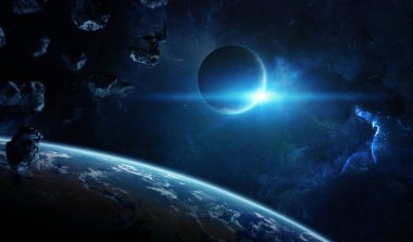 Uzak bir gezegende sistemi ile exoplanets 3d render elem alanda