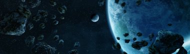Panoramik uzak güneş sistemi 3d render e gezegenlerin