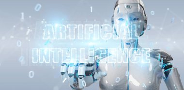 Dijital yapay zeka metin ho kullanan beyaz cyborg kadın