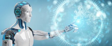 Beyaz insanımsı küre ağ hologram Europe harita 3d r ile kullanma