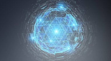 Dijital üçgen küre hologram 3d render patlayan