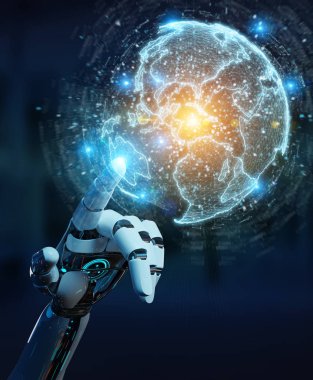 Beyaz robot el küre ağ hologram Amerika ABD m ile kullanma