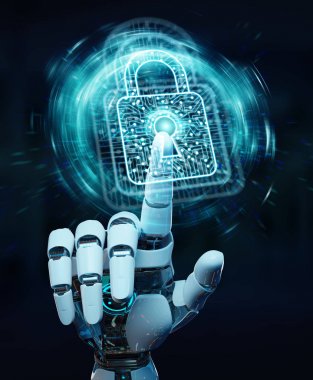 Beyaz robot el dijital veriler 3B oluşturmayı güvenliğini sağlama