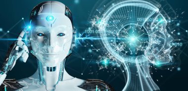 Beyaz kadın cyborg yapay zeka 3d render oluşturma