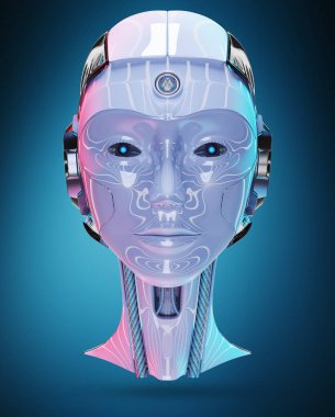 Cyborg baş yapay zeka 3d render