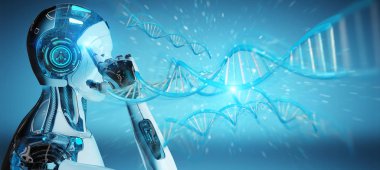 İnsan DNA'sı 3d render tarama beyaz erkek cyborg