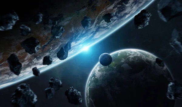 Uzak bir gezegende sistemi ile exoplanets 3d render elem alanda