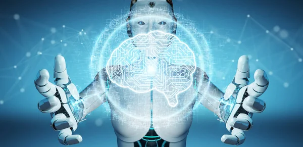 Mujer humanoide blanca usando el icono de inteligencia artificial digital — Foto de Stock