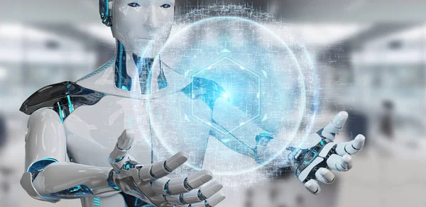 Cyborg alb folosind holograma 3D de supraveghere a ochilor — Fotografie, imagine de stoc