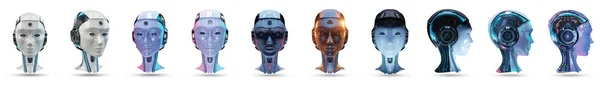 Cyborg hlavy umělá inteligence pack 3d vykreslování — Stock fotografie
