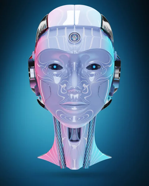 Cyborg hoofd kunstmatige intelligentie 3D-rendering — Stockfoto