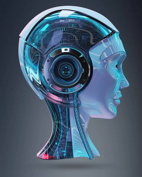 Cyborg head artificial intelligence 3D rendering